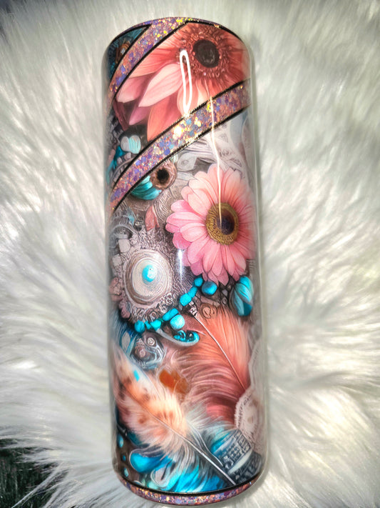 20 oz Boho Floral and Feather Tumbler